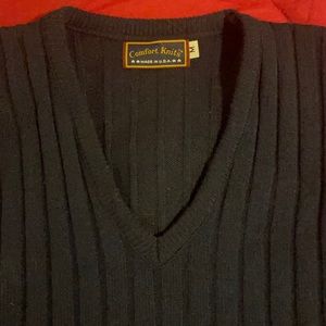 Dark Blue Cable Knit Vintage 70s V Neck Sweater Vest Medium M